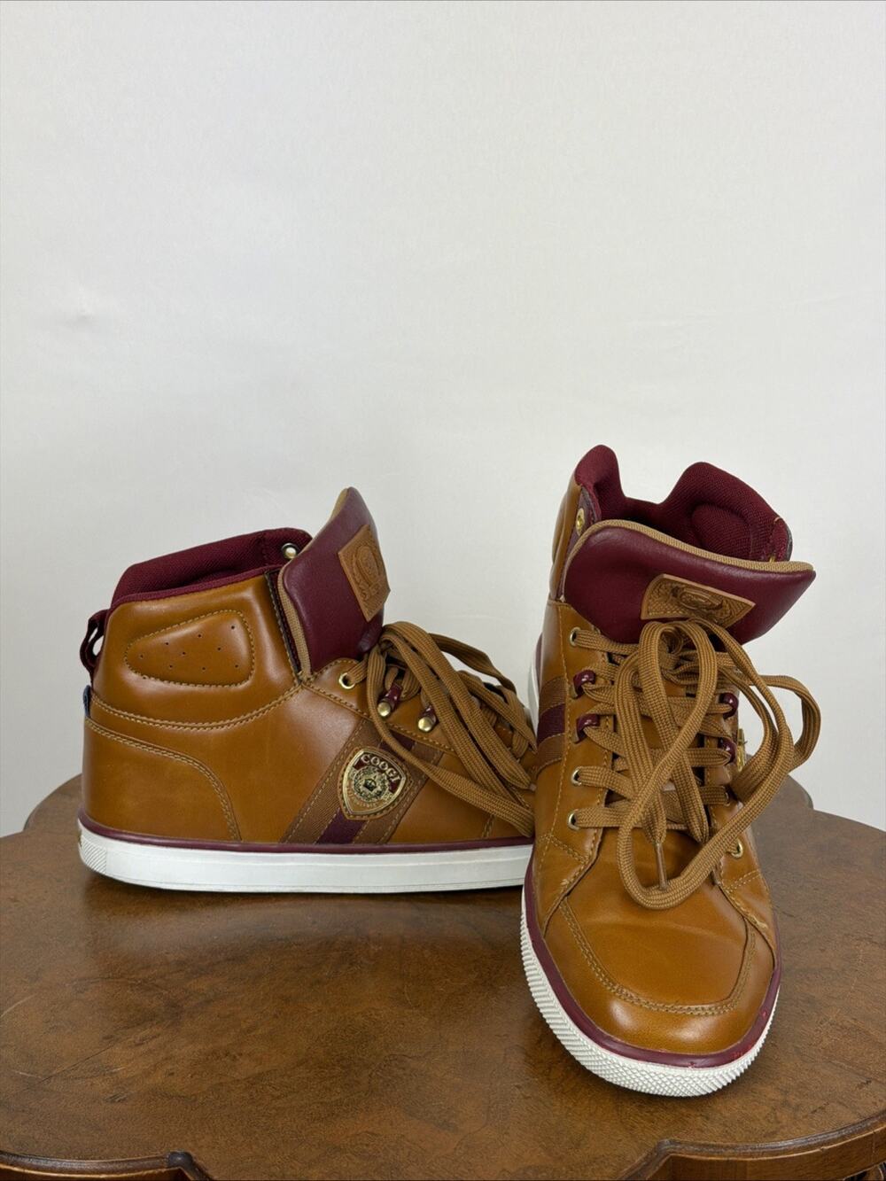 Coogi Mustard (Tan) & Burgundy Sneakers Men 11 CMF302 Retro Streetwear
